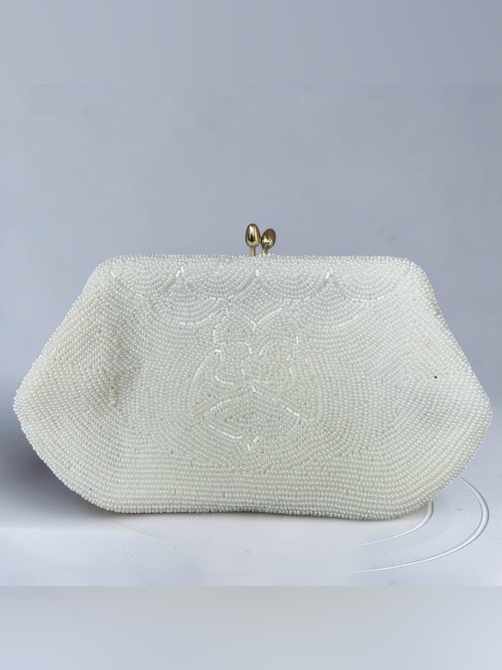 Vintage White Beaded Evening Bag Made In Japan Bridal Wedding Clutch Purse